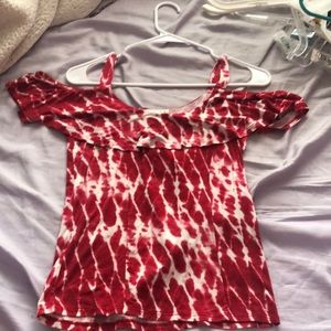 Red and White Off the Shoulder Shirt